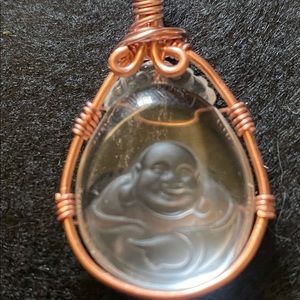Quartz Buddha Pendant wrapped with copper wire